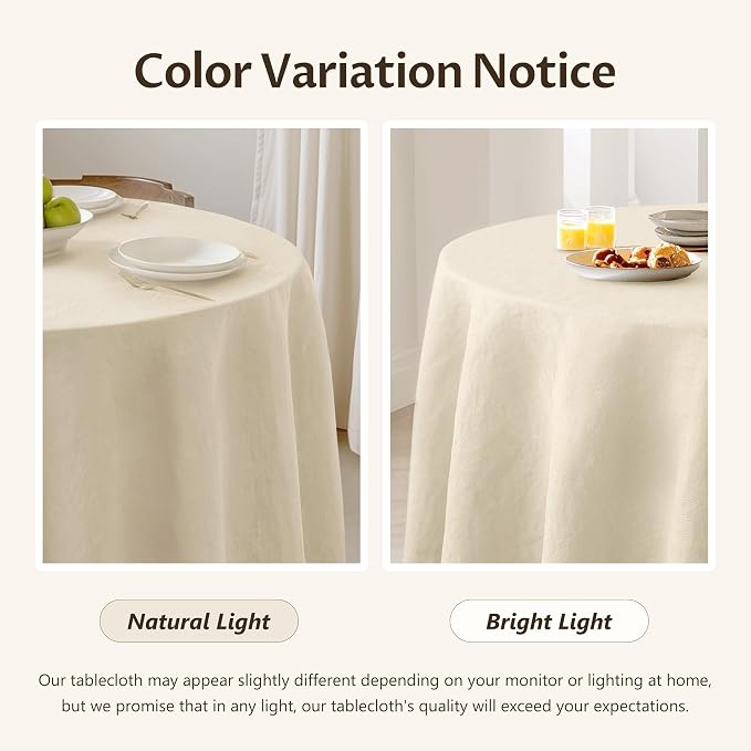 Linen World Round Tablecloth 90" Inch - 100% French Linen Washable Natural Tablecloth for Dining,Outdoor,Weddings and Restaurants,Decorative Thanksgiving Christmas,Sand Beige