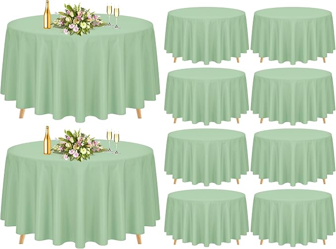 Pesonlook 10 Pack 120 Inch Sage Geen Round Table Cloths, Premium Polyester Round Tablecloth Wrinkle Resistant Washable Table Cover for Wedding, Party, Dining,Banquet,Buffet