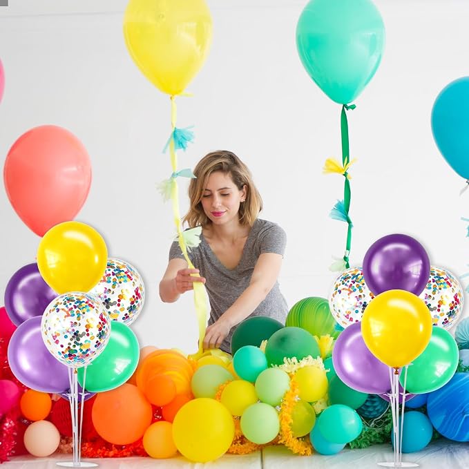 TONIFUL 4 Set Metallic Purple Teal Yellow Balloon Centerpieces for Table,Balloon Stand Kit for Kid Party Decor,Birthday Decorations Anniversary Magic Engagement Party Decoration