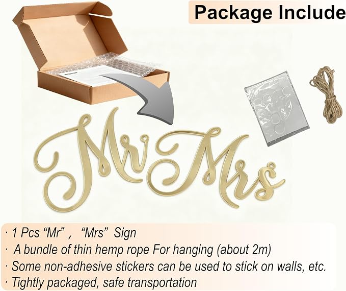 Mr & Mrs Sign for Wedding Chair Decor, Acrylic Gold Mr and Miss Sign,Photo Props, Freestanding Wedding Centerpiece Chair Letters Wedding Decorations for Anniversary,Engagement,Party (Gold, 0.2'')