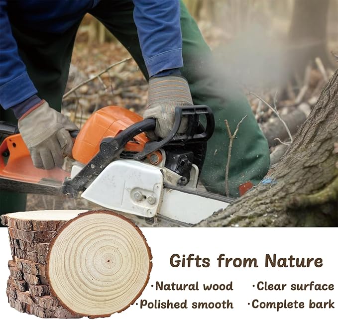 10 Pcs 7-9 Inch Unfinished Wood Slices for Centerpieces,Natural Wood Rounds for Crafts Rustic Wedding and Table Decorations,Wooden Discs with Tree Bark,Ideal for Crafts,Painting,and Holiday Decor