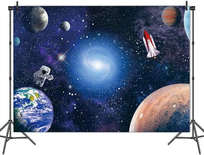 CGXINS 8x6ft Outer Space Photography Backdrop for Baby Kids Astronaut Birthday Party Decoration Universe Galaxy Stars Newborn Baby Shower Photo Background