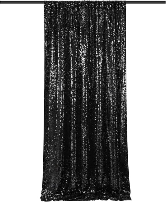 Black Sequin Backdrop Curtains-1 Panel 3FTx8FT Black Backdrop for Wedding, Glitter Party Decorations Background Drapes for Birthday Party Anniversary Graduation Photo Booth Decor