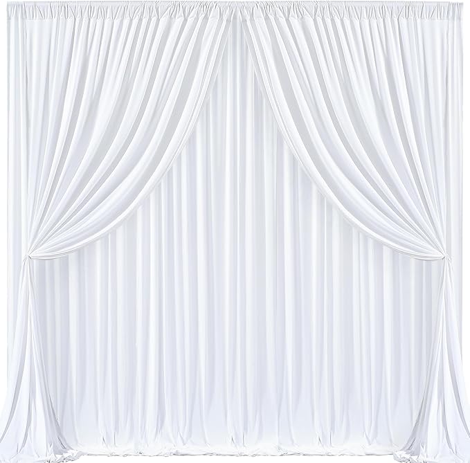White Backdrop Curtains 4 Panels, 10 Feet Wrinkle-Free Polyester Photography Backdrop Drapes for Wedding Baby Shower Party Background Backdrop Stand- 16 X10FT (White)