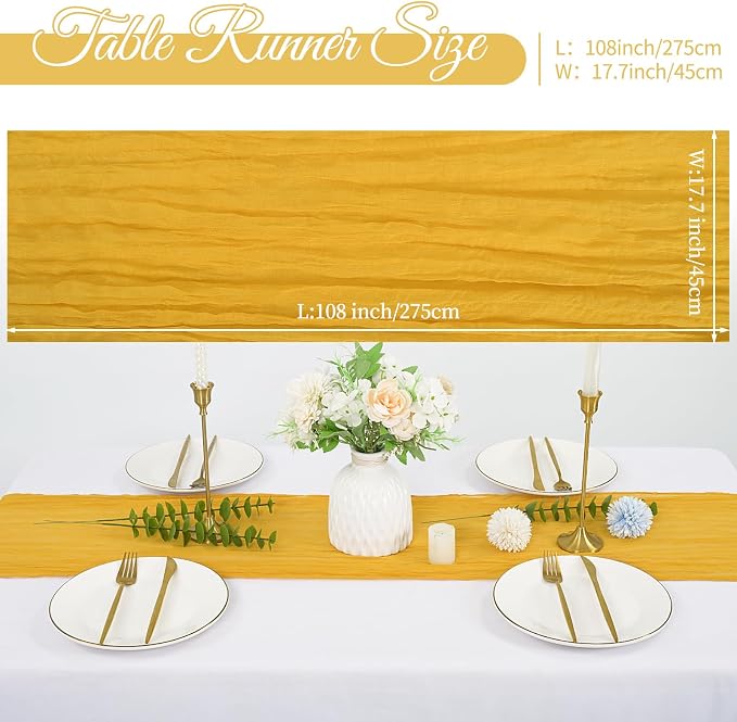 20 Pack Cheesecloth Table Runner 17 x 108 inch Long Boho Gauze Table Runners Semi Sheer Table Runner for Wedding Decor, Baby Shower, Birthday Party, Banquet (Gold)