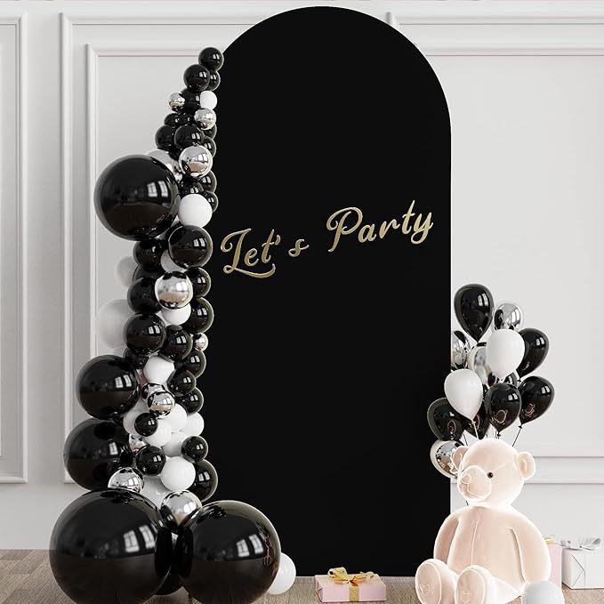 Wokceer 6FT Wedding Arch Cover Spandex Fitted Wedding Arch Stand Covers Round Top Chiara Arch Backdrop Cover for Birthday Party Ceremony Banquet Decoration Black