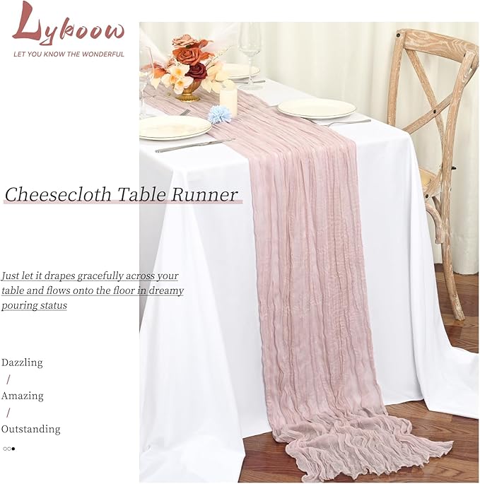 24 Packs Pink Table Runner, Charming Cheesecloth Table Runner 17 x 108inch, Gauze Boho Wedding Decoration Rustic Sheer Fabric Cheese Cloth Table Runners for Wedding Party Bridal Shower