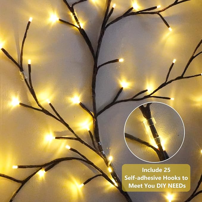 Enchanted Willow Vine Room Decor: 7.5Ft Christmas Decorations Flexible Fairy Lights with Remote Control, 144 LEDs Twinkle Tree Lighted Branches for Wall Bedroom Living Room (2 Pack)