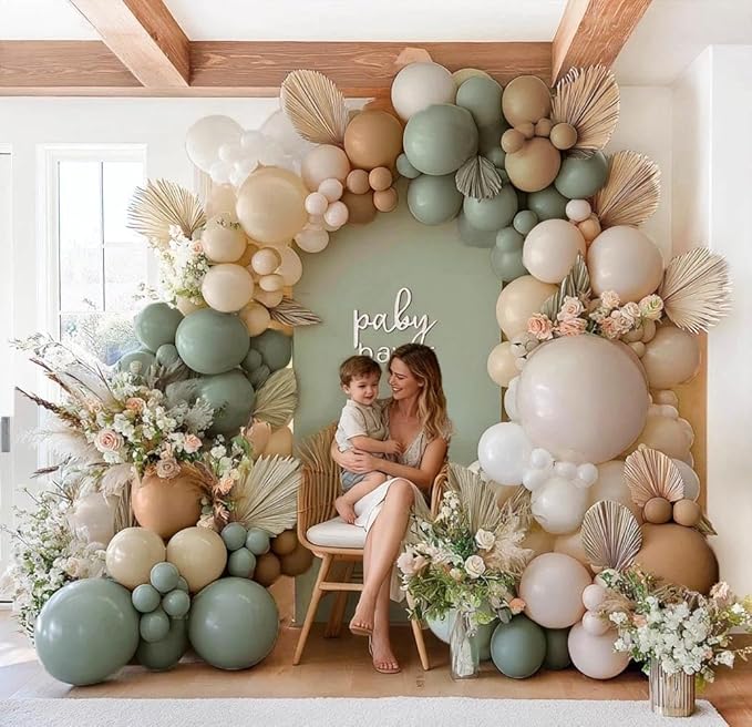 Dusty Green Nude Balloon Garland Double Stuffed Blush Brown Cream Sand White Neutral Matte Balloon Arch Kit for Baby Shower Wedding Birthday Gender Reveal Woodland Party Decoration
