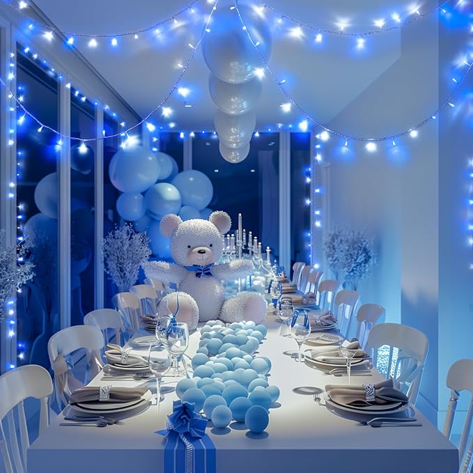 JMEXSUSS 400 LED Christmas Lights Indoor Outdoor, 132 ft 8 Modes Blue and White String Lights Plug in with Remore, Christmas Tree Lights for Bedroom Party Outside Patio Tree Holiday Xmas Decorations