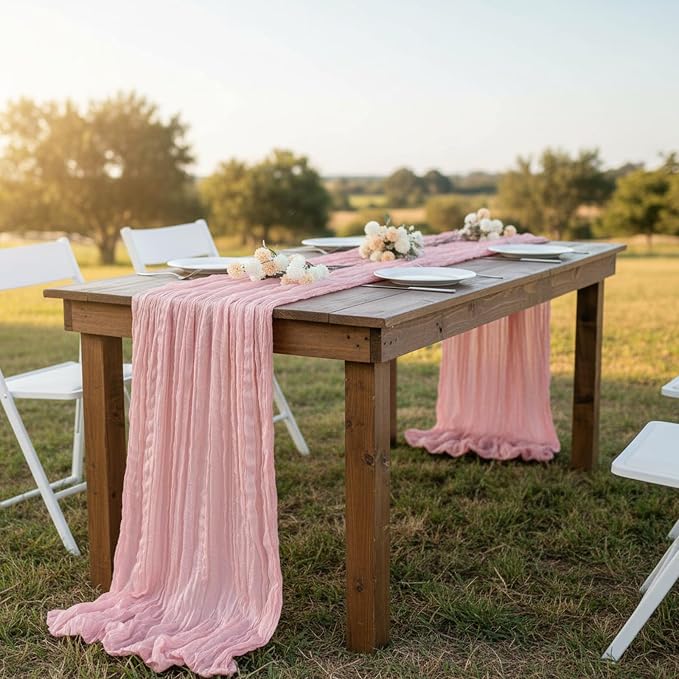 Peach Pink Cheesecloth Table Runner 120 Inch 10FT Cheese Cloth Fabric Runners 1 Pack for Baby Shower, Valentine's Day, Wedding Decoration, Birthday Party