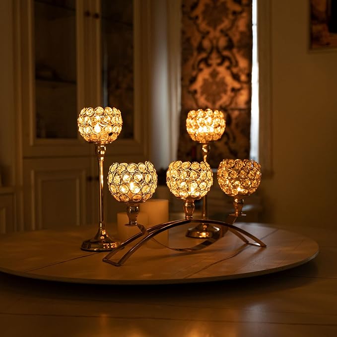 Set of 3 Gold Candle Holders Wedding Table Centerpieces,Tealight Candlestick Candelabra Stand with 3 Arms for Fireplace Home Living Room Decor,Valentine's Day Housewarming