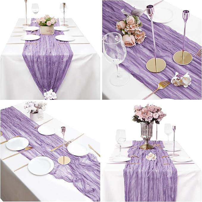 15 Pack Cheesecloth Table Runner 6FT Romantic Cheese Cloth Table Runner 35x72 Inch Rustic Gauze Table Runners for Wedding Birthday Party Anniversary Bridal Baby Shower Engagement Table Décor(Lavender)