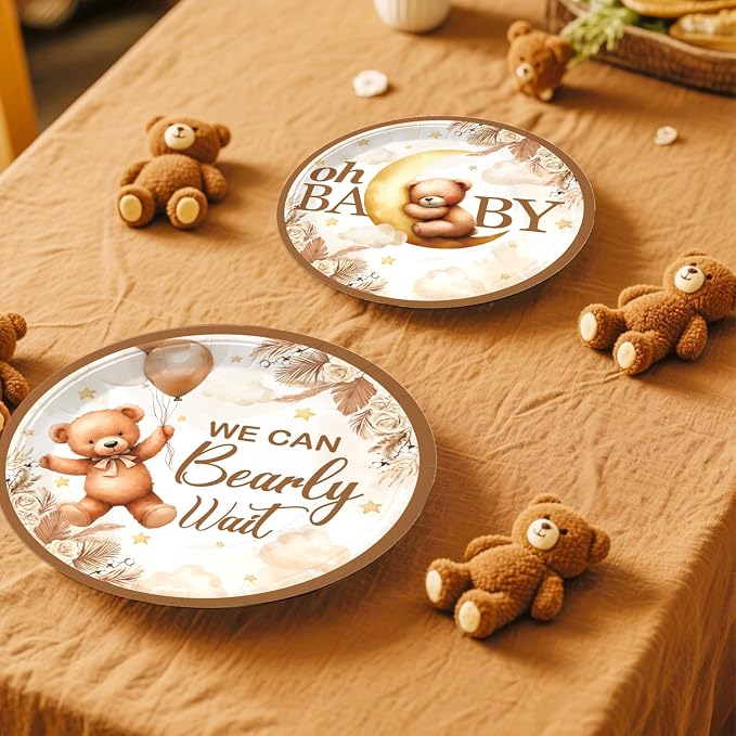 249 Pcs Bearly Wait Baby Shower Decorations, Brown Netural Balloon Arch Kit We Can Barely Wait Banner Plates and Napkin Set with Tablecloth Bear Baby Shower Decorations Brown