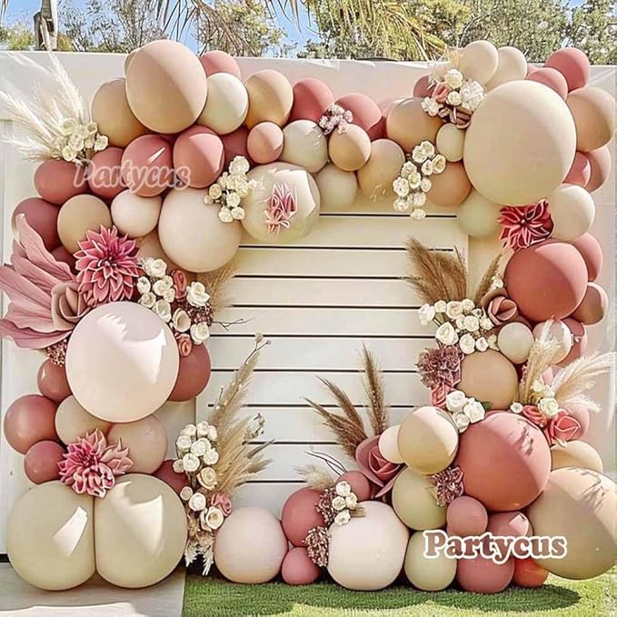 Dusty Rose Balloon Arch Kit Double Stuffed Mauve Pink Cream White Sand Tan Boho Balloon Garland with Blush Brown Gold Latex for Baby Shower Wedding Birthday Fall Party Decoration