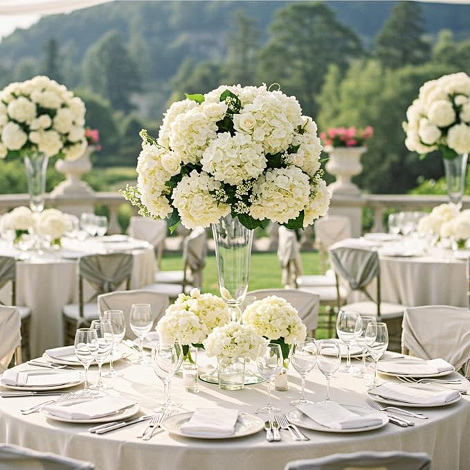 Auihiay 404PCS Hydrangea Artificial Flowers, Silk Artificial Flowers Heads with Stems, Champagne Lifelike Faux Flowers for Wedding Centerpieces, Arch and Background, Party, Home, Baby Shower Decor