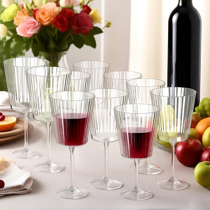 Domensi 36 Pack Plastic Ribbed Wine Glasses 13 oz Acrylic Champagne Flutes with Stem Unbreakable Reusable Cocktail Champagne Glasses for Wedding Holiday Birthday Party Supplies
