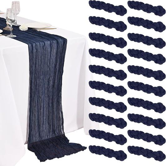 20 Pack Navy Blue Cheesecloth Table Runner 10FT Boho Gauze Fabric Cheese Cloth Table Runners for Wedding ,Party,Baby Shower, Bridal Party, Rustic Farmhouse and Table Decorations