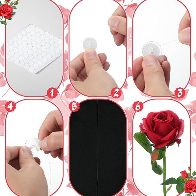Lyrow 60 Pack Red Roses Artificial Flowers Bulk Hanging Floating Garland Fake Red Rose Vine for Ceiling Decoration Wedding Anniversary Bridal Bouquet DIY Floral Arrangement Proposal Romantic Decor
