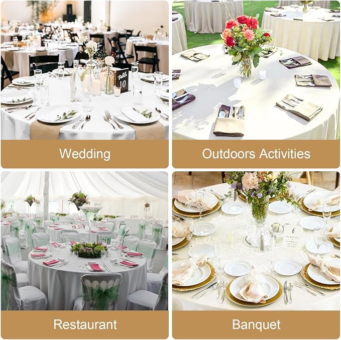 10Pack White Round Tablecloth 90 Inch, Polyester Fabric Round Table Cover, Stain & Wrinkle Resistant Washable Table Cloth for Wedding, Party, Banquet, Dining Decor