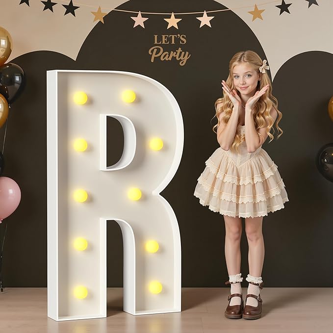 Marquee Letters 4 Feet Tall, 4FT Large Light up Letters R, Big Sign R with Warm White Light for Birthday Wedding Proposal Engagement Graduation Party Backdrop Decorations