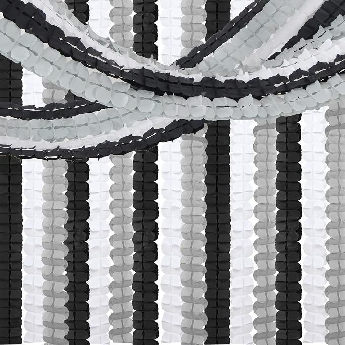Black White-Silver Party-Decorations Streamers Garland - 157Ft Graduation Four-Leaf Clover Hanging Banner,Men Boys Birthday Engagement Wedding Baby Bridal Shower New Years Supplies Decor Hugtmr