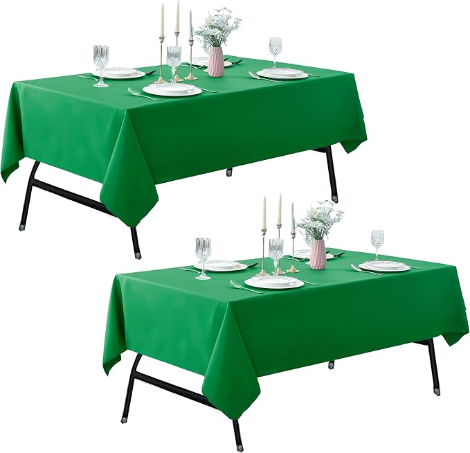 2-Pack 60x120 inch Forest Green Table Cloths, Solid Stain and Wrinkle Resistant Oblong Tablecloth, Premium Plain Weave Polyester Fabric Rectangle Table Linen Covers for Hotel, Wedding