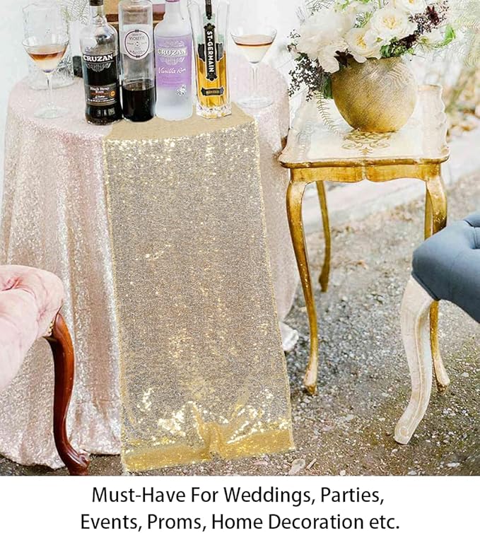 ShinyBeauty Dining Table Runners 10 Packs of 12 X 108 Sequin Table Runner Light Gold Coffee Table Runner Christmas Table Runner 108 Inches Long for Outdoor Thanksgiving Kitchen Party Wedding Dining
