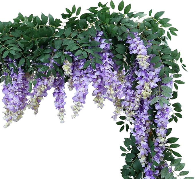 1pc/2pcs Encrypted Flower Vine Wisteria Artificial Flowers Garland,White Wisteria Hanging Flowers Flower Garland Decorations for Home Garden Outdoor Ceremony Wedding Arch Decoration (Purple, 2pcs)
