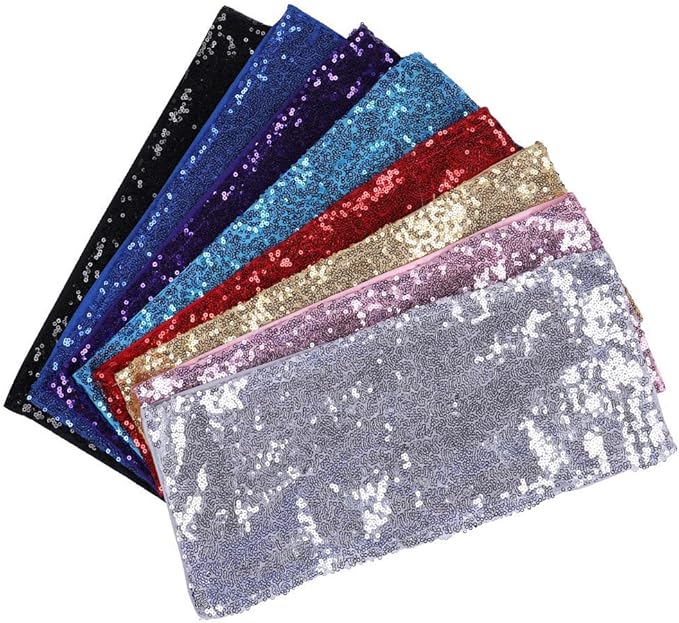 Pack of 150 Stretch Sequin Chair Sashes Chair Bands One-Sided Sequins Decor for Hotel Wedding Reception Party Event Chair Cover Decoration 4"x16" - Silver