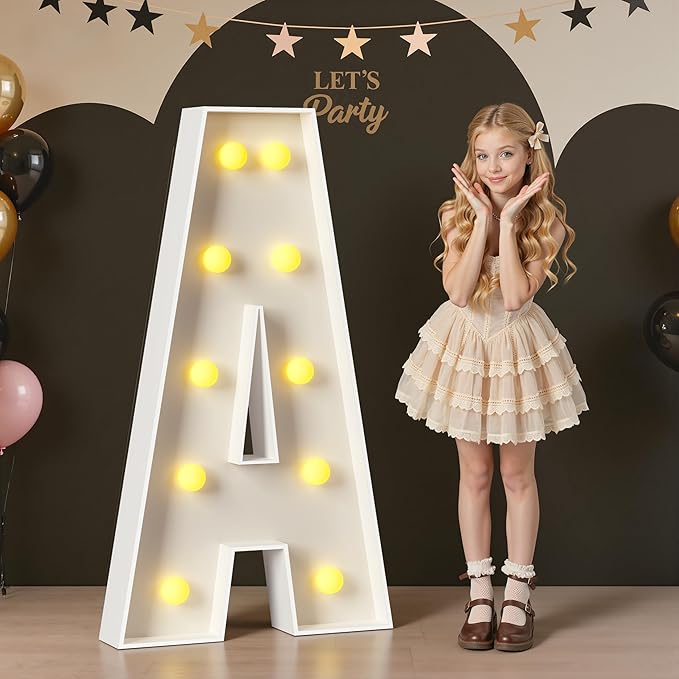 Marquee Letters 4 Feet Tall, 4FT Large Light up Letters A, Big Sign A with Warm White Light for Birthday Wedding Proposal Engagement Graduation Party Backdrop Decorations