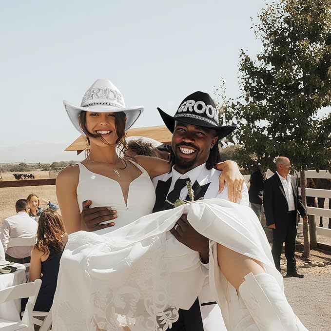 MGupzao Cowboy Hat with Veil Bachelorette Party, White Cowgirl Hat Wedding, Bridal Shower Decoration, Bride to be Gift