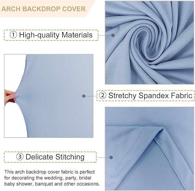 FANPROMS Dusty Blue Arch Cover 7.2FT Spandex Fitted Arch Backdrop Cover Chiara Backdrop Covers for Round Top Arched Frame Balloon Arch Stand Covers Fabric for Baby Shower Party Ceremony Decoration