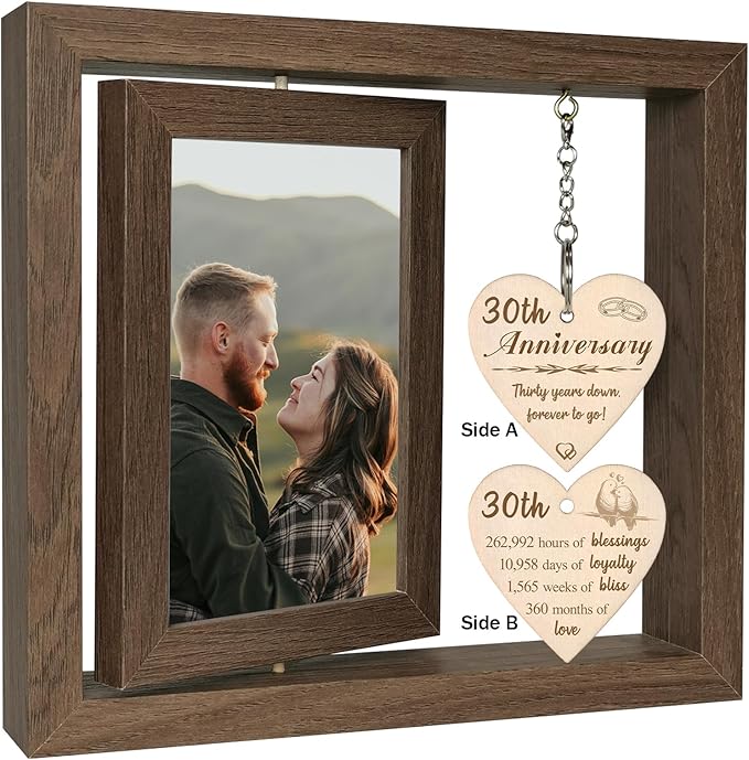 EYITUPC 30th Wedding Anniversary Wood Picture Frame Gifts, 30 Year Anniversary Photo Frame Gifts for Couples Wife Husband (Display Two 4x6)