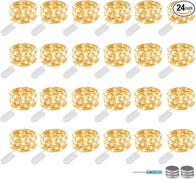 YITING 24 Pack 30 Led Valentine's day Fairy Lights Battery Operated 10.2 FT (3m) Copper Wire LED Mini String Lights Waterproof Warm White Firefly Lights for Wedding Party DIY Jars Gifts Decoration