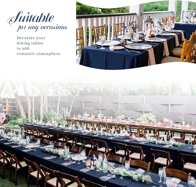 Showgeous 4 Pack Navy Blue Rectangle Tablecloths, 60 x 126 Inch, Wrinkle Resistant, Washable Polyester, Perfect for 8 Foot Table, Wedding, Dining, Party