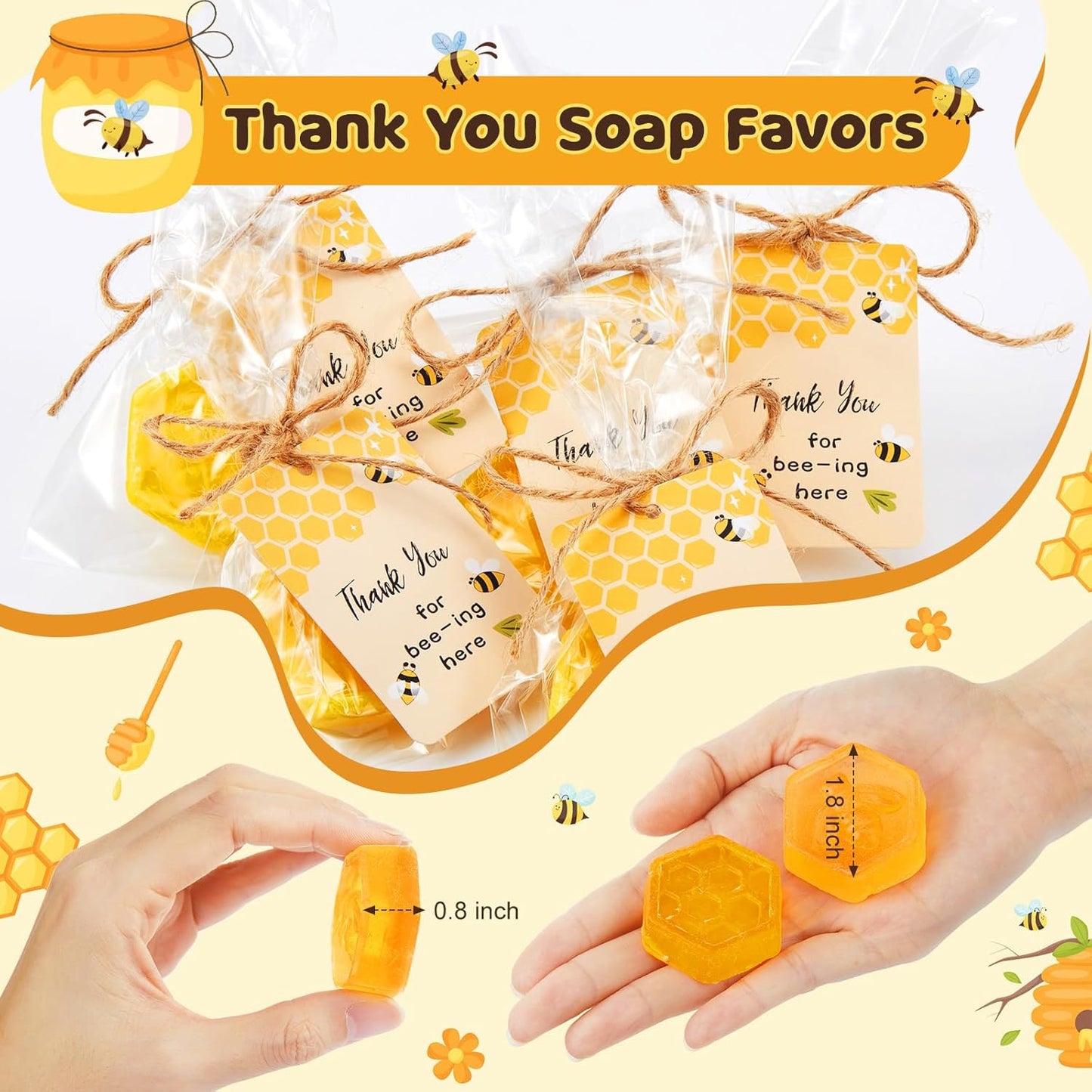 24 Set Baby Shower Favors Bee Party Favors Including Honeycomb Soap with Thank You Card Gift Honey Soap for Guest Gender Reveal Honey Gift Birthday Party Decorations (Yellow)