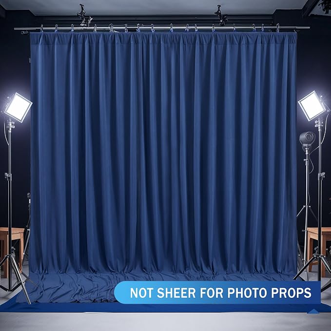 Navy Blue Backdrop Curtains-Wrinkle-Free Navy Blue Curtains Polyester Photography Drapes Wedding Background for Baby Shower Birthday Graduation Party Decorations - 24 X10FT (Navy Blue)