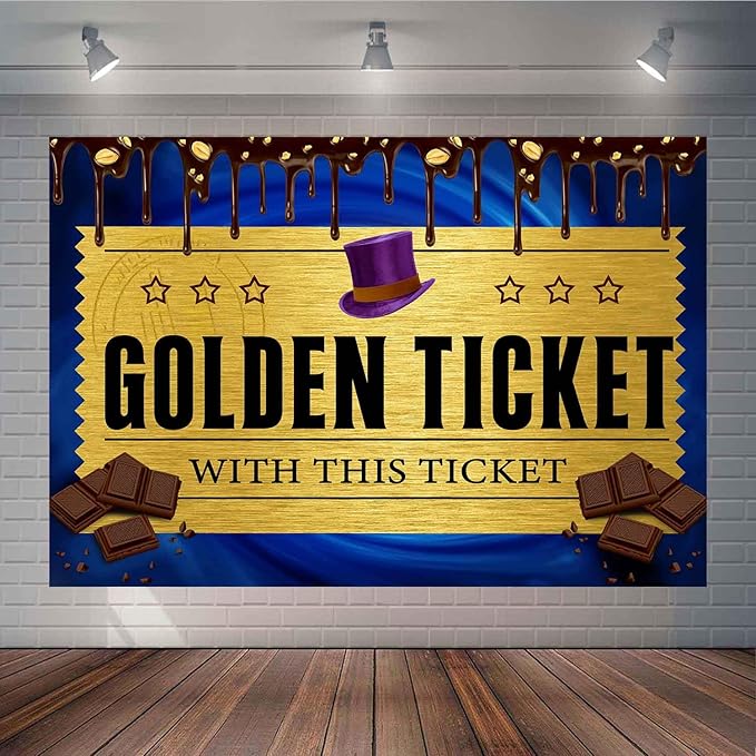 Chocolate Factory Golden Ticket Backdrop, Blue Drip Mini Top Hat Background, Kids Birthday Party Newborn Decoration Photo Booth TAY1902