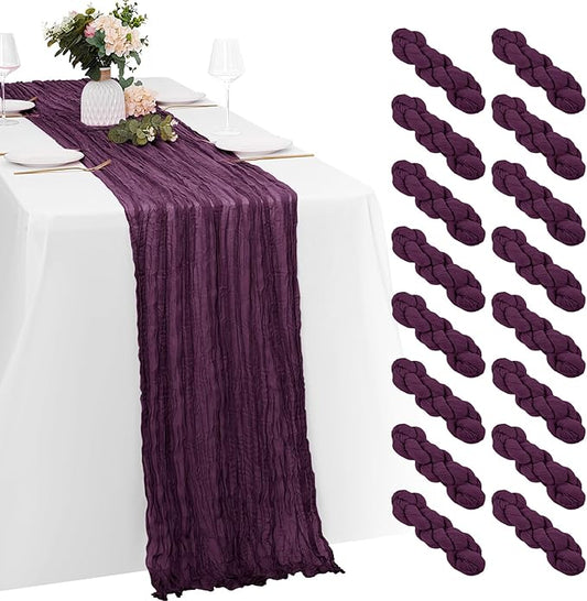 16 Pack Dark Purple Cheesecloth Table Runners 20x120 Inch Gauze Table Runner 10FT Easter Cheese Cloth Table Runner Rustic Sheer Runner for Wedding Baby Shower Birthday Party Table Decor