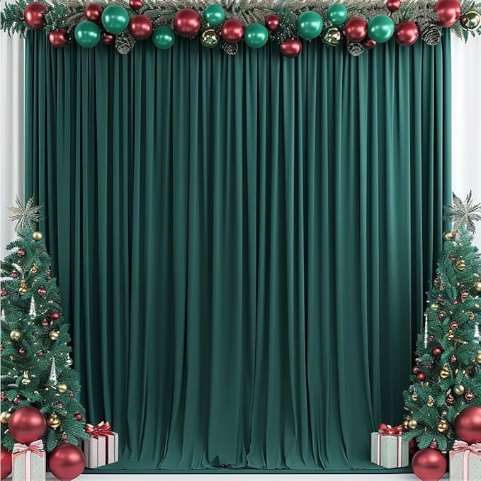 20x10ft Wrinkle Free Hunter Green Backdrop Curtain for Parties Soft Fabric Drapes Wedding Dark Green Curtain Backdrop for Birthday Party Decorations Background for Photography 5x10ft,4 Panels