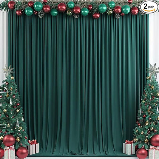 10x10ft Wrinkle Free Hunter Green Backdrop Curtain for Parties Soft Fabric Drapes Wedding Dark Green Curtain Backdrop for Birthday Party Decorations Background for Photography 5x10ft,2 Panels