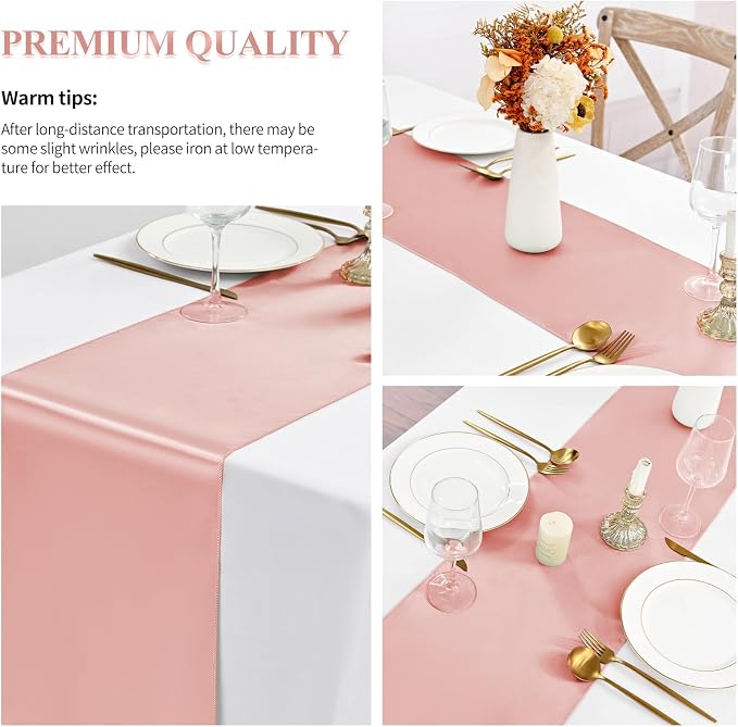 Pesonlook 24 Pack Rose Gold Satin Table Runners for Wedding 12 x 108 Inch Long Table Runners for Rectangle Round Tables, Smooth Table Runner Birthday Party Banquets Decoration