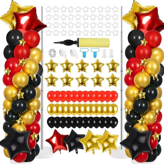 2 Sets Black Gold and Red Balloons Decorations Adjustable Balloon Column Stand Kits with 4 Stars Movie Night Garland Arch Tower Balloons for Wedding Baby Shower Birthday Party Decorations