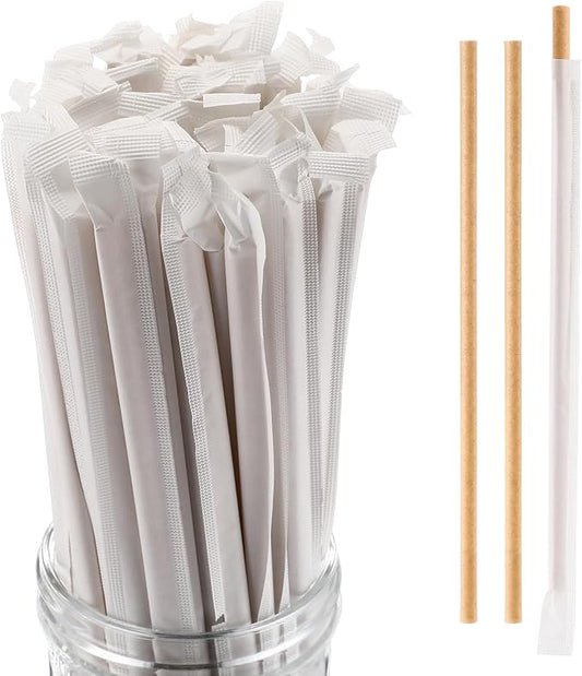 Potchen 200 Pcs Individually Wrapped Sugarcane Straws 8" Biodegradable Plastic Compostable Disposable Drinking Straws for Smoothie Drinks Parties Restaurants Home