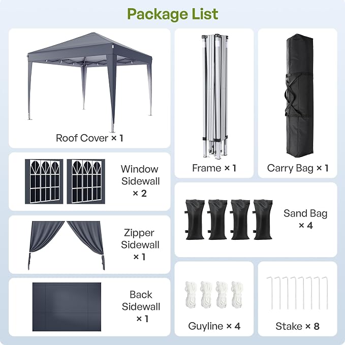 Driftalia 10x10 Pop Up Canopy with Sidewalls, Outdoor Instant Canopy Tent with Carry Bag for Commercial Events, Camping, Backyard Parties - Dark Grey