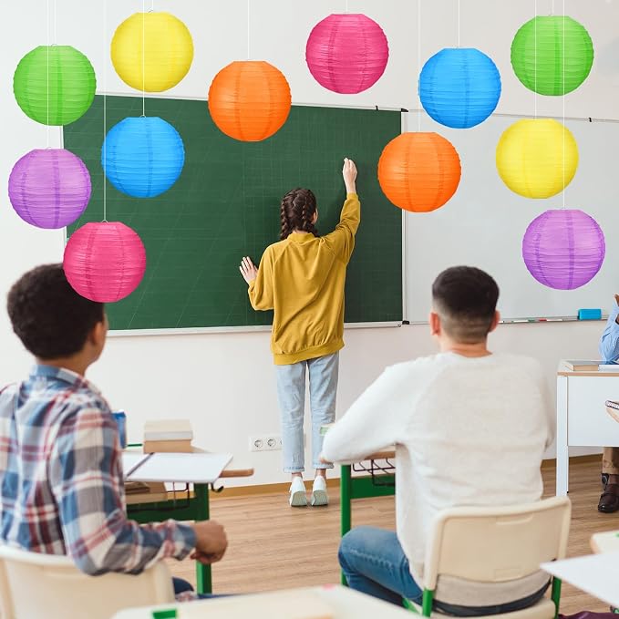 Retisee 12 Pcs 10 Inch Hanging Paper Lanterns Party Decorations Modern Neon Classroom Decor for Birthday Back to School Party Decoration for Classrooms Wedding Birthday Ceilings