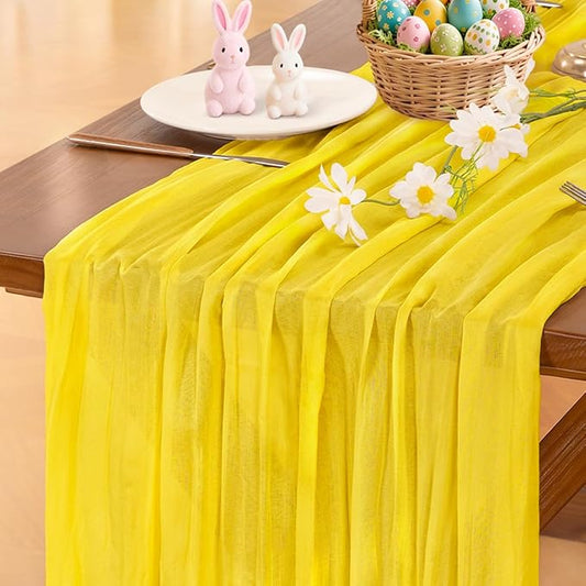 Socomi Yellow Cheesecloth Table Runner Easter SpringBoho Rustic Gauze 120 inch 10FT Cheese Cloth Runner for Wedding Party Baby Shower Birthday Home Decor