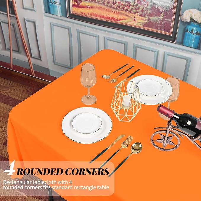 8 Packs Orange Rectangle Tablecloth - 60 x 102 Inch, Premium Polyester Table Cloth for 6 Foot Rectangle Tables, Washable Fabric Table Covers for Wedding, Party, Banquet, Dining