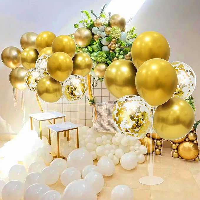 ZJDHPTY Gold Birthday Decorations, 4 Set Balloon Stand with Gold Balloons | Gold Balloon Centerpiece for Table,70th 60th 50th Birthday Graduation Retirement Anniversary Wedding New Years Party Supplies